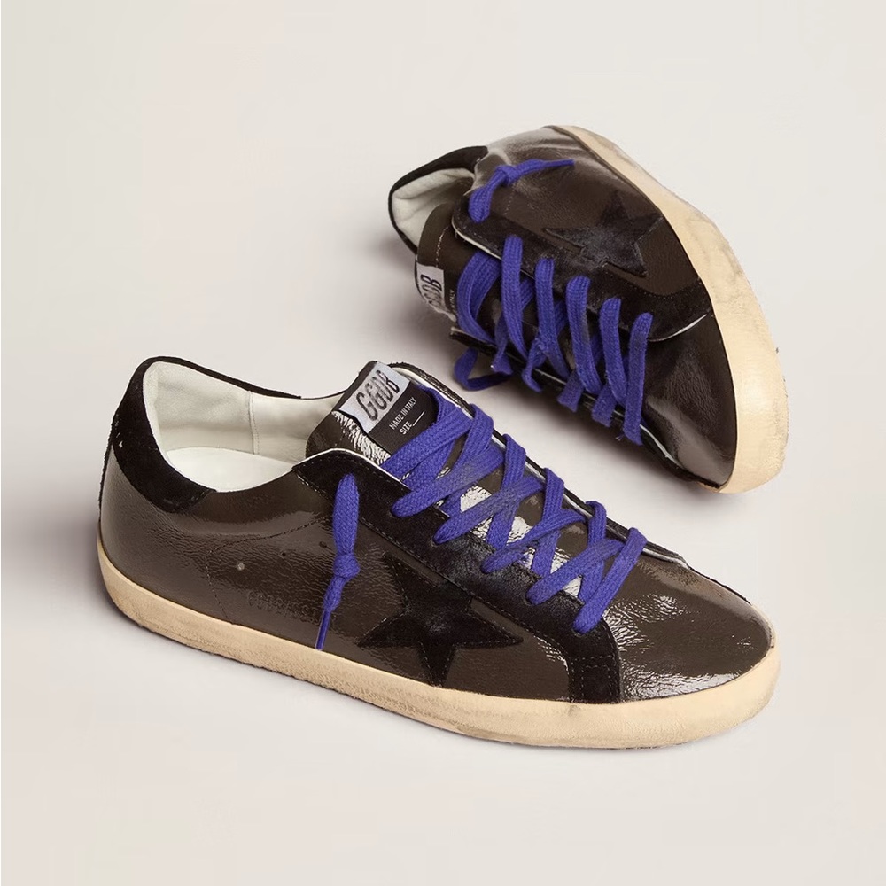 Women's Super-Star in gray painted leather with black inserts 38 ( 7.5 Women’s)